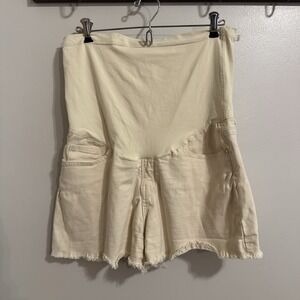 PinkBlush Maternity Denim‎ Shorts Distressed Frayed Hem Comfy Casual